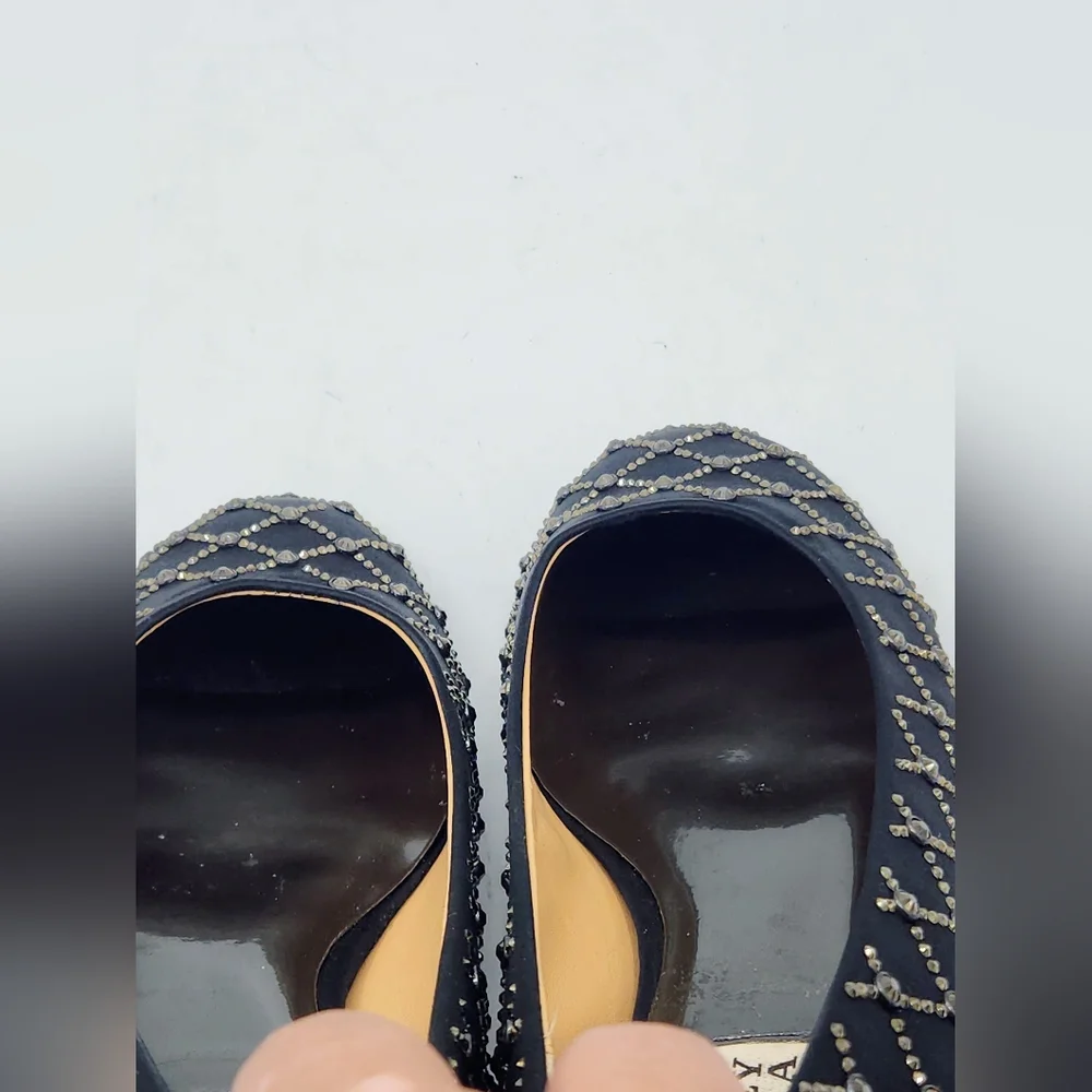 Badgley Mischka Norell Quilted Crystal Satin Flats In Black Size 7.5